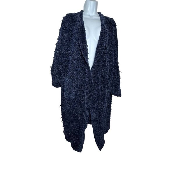 HOUSE OF CB 'Celine' Chenille Slouchy Cardigan Duster Sweater Navy size small - Picture 1 of 6